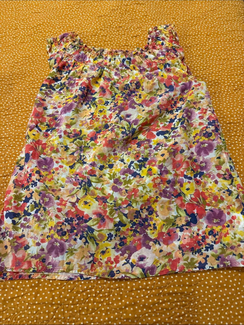 LOFT Floral Ruffled Sleeveless Top in Pink, Yellow, Purple, Navy - Picture 5 of 5